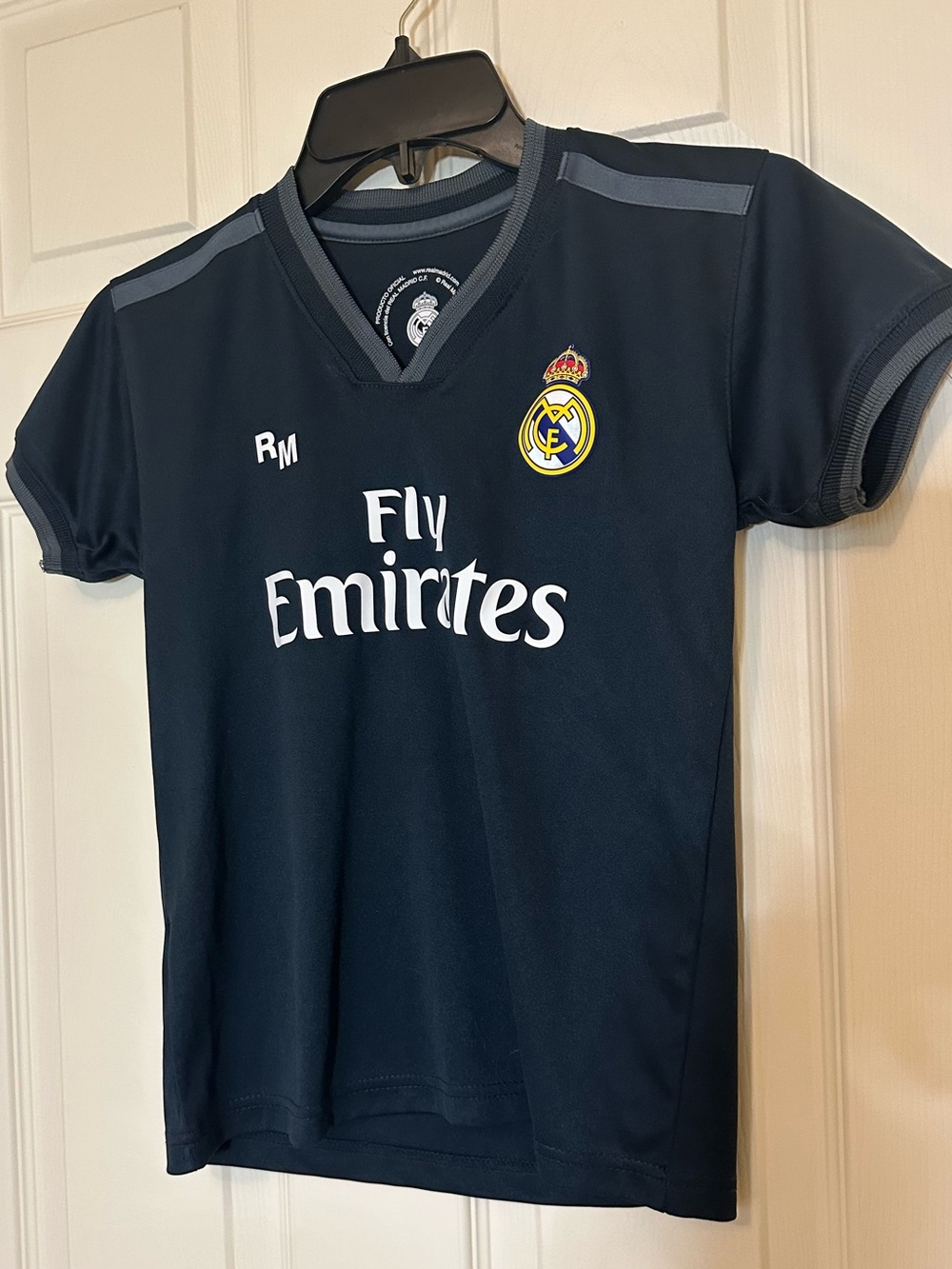 Kids' Navy Real Madrid Fly Emirates Soccer Jersey